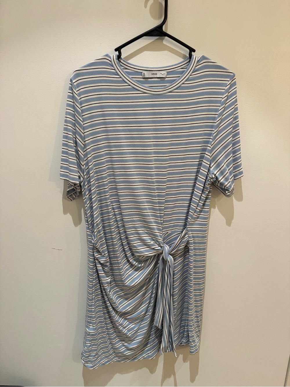 Mango Blue and White Striped Knot Front Mini Dress